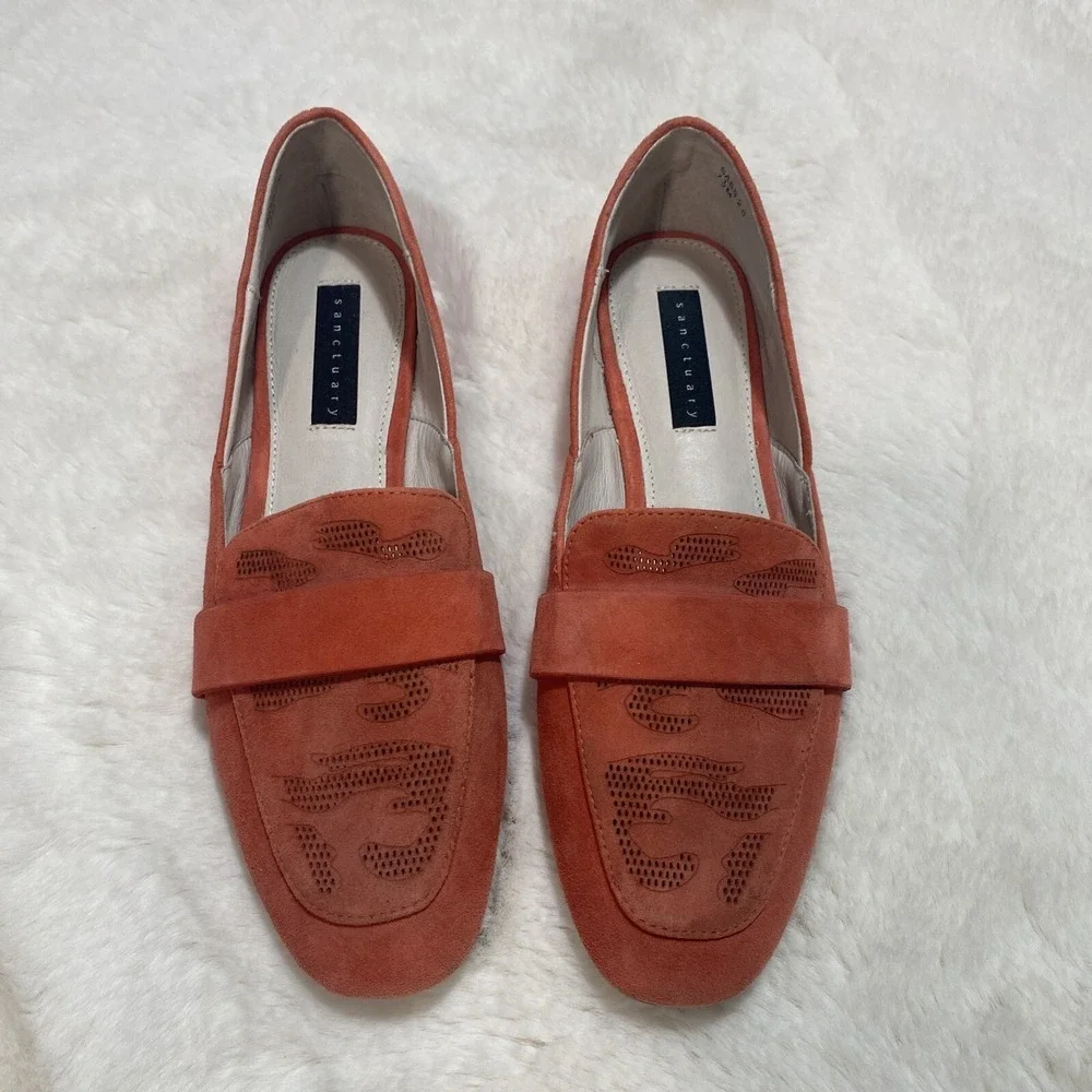 Sanctuary Sass 2.0 Orange Suede dOrsay‎ Loafer Flats Pointed Toe Size 7.5M